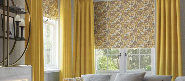 Roman blinds with curtains